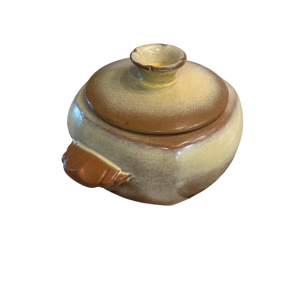 Vintage Studio Pottery Lidded Bean Pot Casserole Dish Brown Tan FRANKOMA